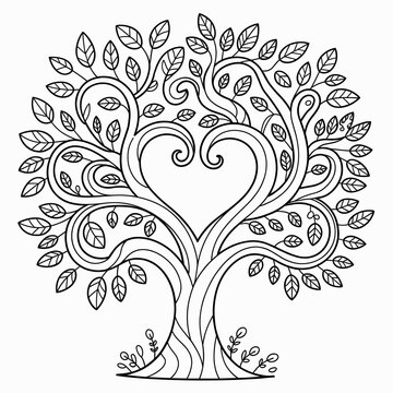 Curly Tree Design with Leaves &ndash; Printable for Mindfulness and Relaxation


