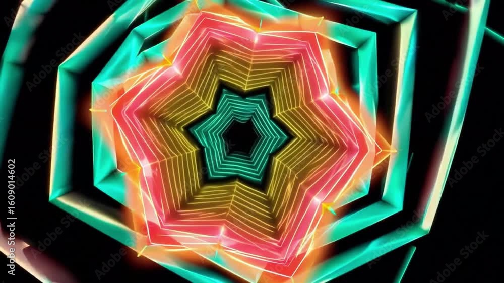 Poster abstract geometric shapes form a colorful, eye-catching pattern, creating a tunnel effect. the shape