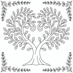 Decorative Love Tree Outline  Elegant Coloring Page Design

