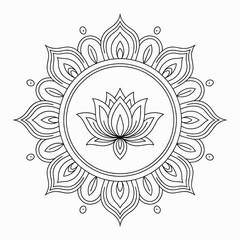 Black and White Lotus Mandala for Coloring Pages

