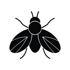 Black Fly Insect Silhouette Minimal Round Body Abstract Wings Vector