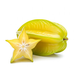 Fototapeta premium Whole starfruit and sliced cross-section on white background