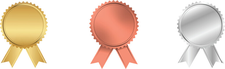 Set of Three Shiny Metallic Medals &ndash; Golden, Silver, and Bronze Award Medals &ndash; Isolated 3D Mockups for Achievement and Recognition