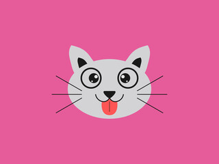cartoon cat face icon on a vibrant pink background