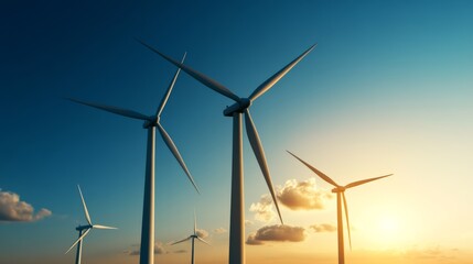 Fototapeta premium Realistic 3D render of wind turbines generating clean electricity