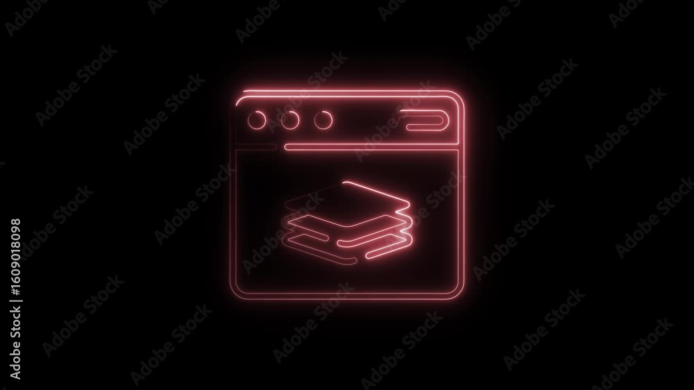 Poster neon layers icon animation glowing red on black background perfect for u i u x design web