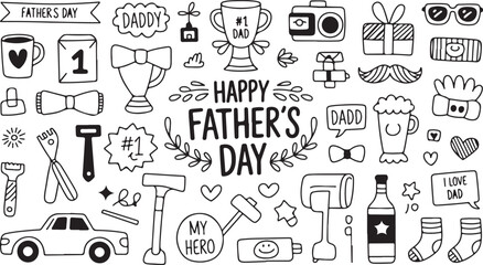 Father's Day Doodle Set Vector Illustration for Greeting Cards and Gifts