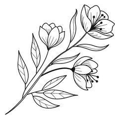 Black and white vector illustration of leaves and branches in floral pattern design