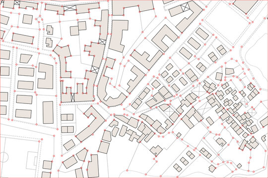 IMAGINARY BUT REALISTIC CADASTRAL MAP WITH LAND PARCELS, BUILDIN
