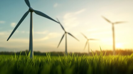 Wind turbines with energy data overlay, concept of renewable green electricity production