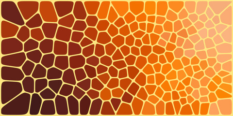 Abstract mosaic pattern with irregular polygon shapes in a warm gradient of orange, red, and yellow tones, creating a vibrant and dynamic visual effect.

