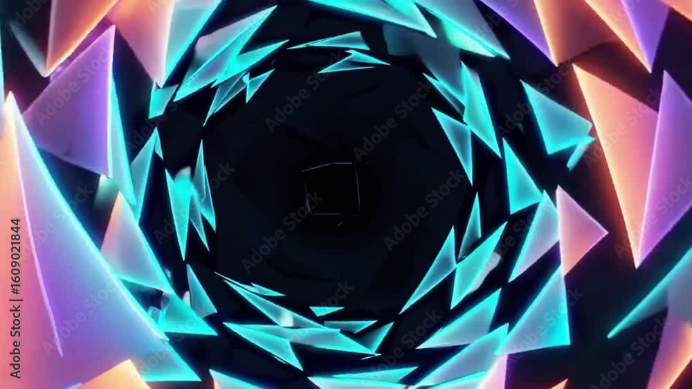 Poster a mesmerizing tunnel composed of colorful triangles creates an engaging visual experience. it presen