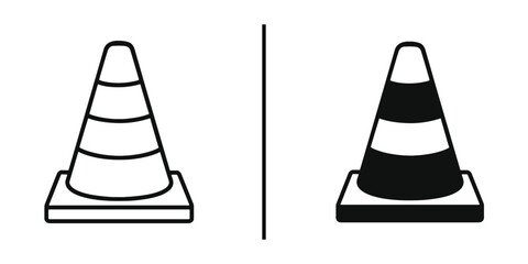 Traffic Cone Design Comparison: A pair of traffic cones in a symmetrical design, showcasing the visual contrast between black and white, and solid and outline styles. 