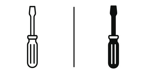 Screwdriver Symbol: A sleek monochrome rendering of a screwdriver, meticulously depicted to capture precision and detail. This graphic, represents simplicity and clarity.