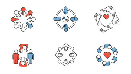 Diverse team collaboration and teamwork icons representing support, unity, and community concepts