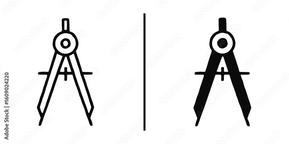 Aufkleber architectural compasses: a pair of architectural compasses, one outlined and the other filled, stand