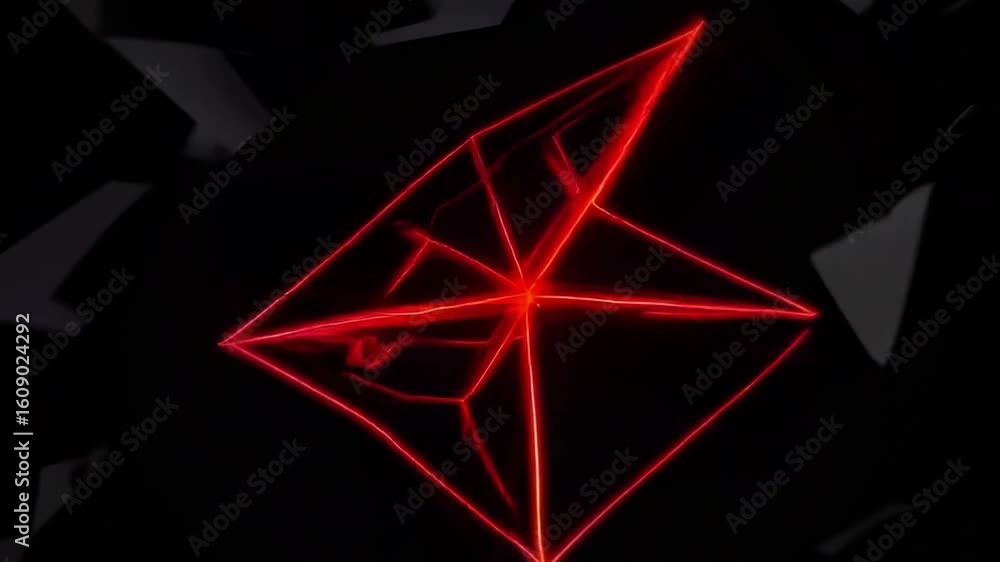 Poster red geometric shapes with abstract lines on a black background. this image showcases a modern, futur