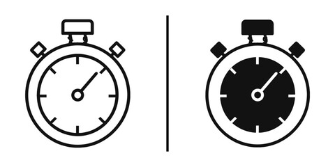 Time Measurement Icon: A graphic illustration showcasing the concept of time through two distinct representations of a stopwatch, one in a minimalist line style and the other in solid black.