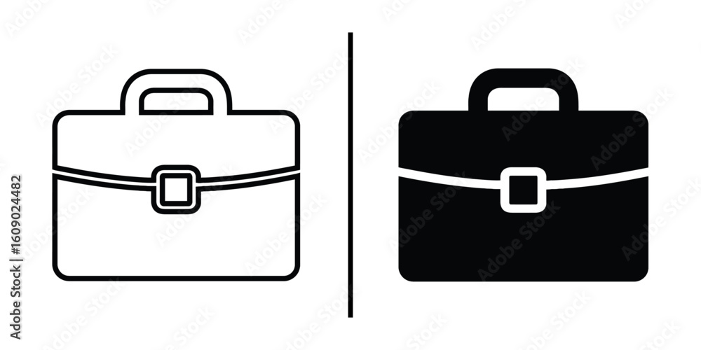 Poster briefcase icons: a clean, minimalist illustration presents a sleek briefcase in both outline and sol