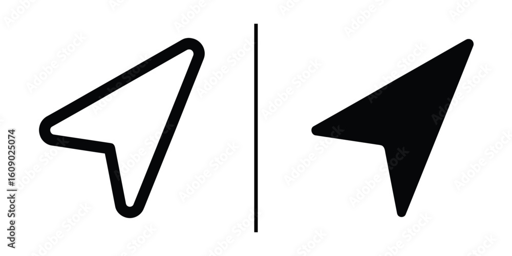 Poster navigation icon: two contrasting navigation icons, one outlined and the other solid, stand side by s