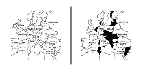 Geographic Evolution: A dual-panel display of a geographical region with changing political boundaries