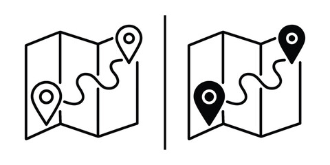Route Maps: A modern graphic featuring two map routes with pin pointers, illustrating journey and travel in a simple, clear style.