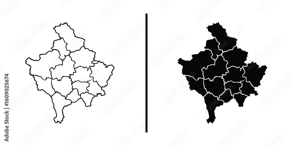 Poster kosovo map outlines: outlines of the kosovo map presented in both silhouette and negative space, ref