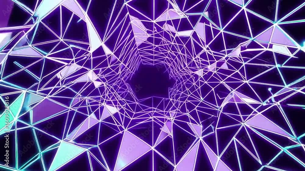Poster abstract geometric shapes with a futuristic design, featuring a vibrant color palette and intricate 