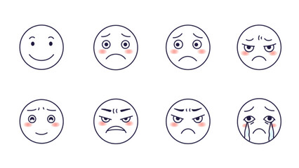 Diverse emoji expressions showcasing happiness, sadness, anger, and other emotional states