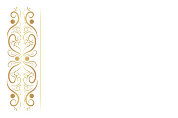 Elegant gold vertical ornamental border with swirling floral patterns, perfect for invitations or luxury designs.