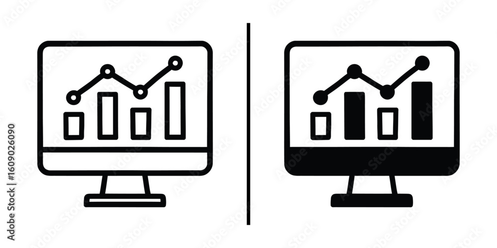 Fototapete data analysis on the monitor: a clean, minimalist design of a computer monitor displaying a rising d