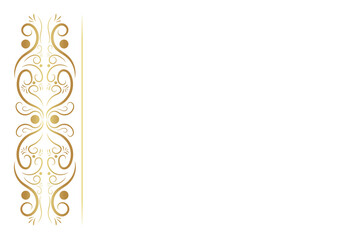 Elegant gold vertical ornamental border with swirling floral patterns, perfect for invitations or luxury designs.