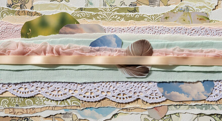 Handmade knitted fabric with embroidered floral texture and colorful vintage design