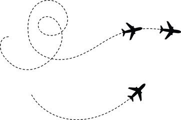 Airplane flight motion line path illustration. Airplane travel routes. 
