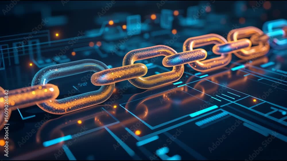 Poster tariff agreement concept ,glowing digital chain links futuristic technology and connectivity with vi