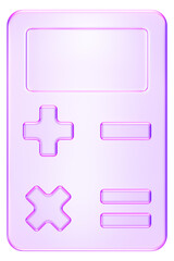 3D calculator icon in translucent purple glass style, representing calculation, finance, accounting, budgeting, and numeric analysis
