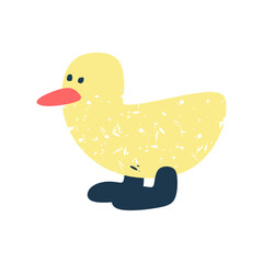 Simple Stylized Yellow Duck Character Illustration with Grunge Texture Effect