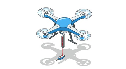A drone with a scanner attachment transmits a red laser beam to a handheld remote