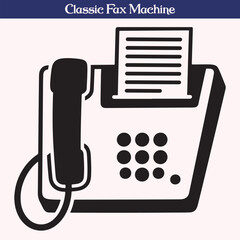 Silhouette of Classic Fax Machine with Telephone Handset