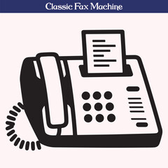 Silhouette of Classic Fax Machine with Telephone Handset