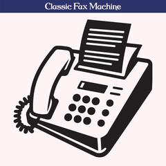 Silhouette of Classic Fax Machine with Telephone Handset