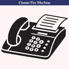 Silhouette of Classic Fax Machine with Telephone Handset