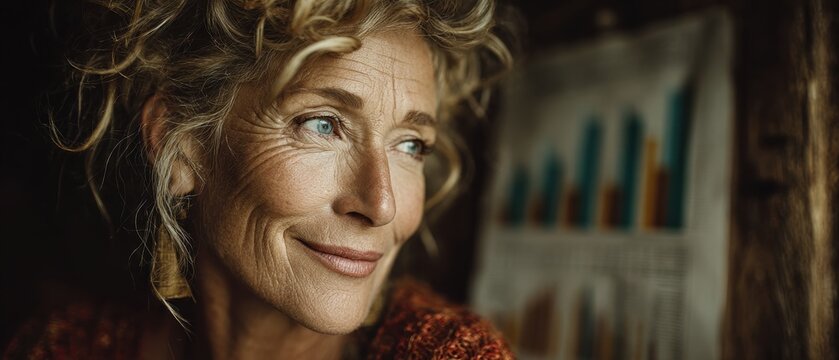 Senior woman holding a chart related to retirement planning while reflecting on financial strategies for future security and stability in life