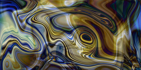 Colorful swirling lines in blue, yellow, brown, and green create a dynamic marbled pattern with fluid movement and an abstract, hypnotic feel.