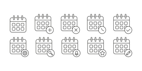 Black calendar icon set.