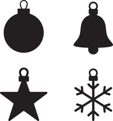 Classic Christmas ornaments set in flat black festive bundle Silhouette Vector and illustration elements
