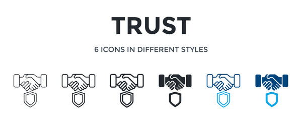 Trust Icon In Different Style Vector Illustration. Designed In Thin Line, Regular Line, Bold Line, Glyph, Color Line, And Color Glyph Style Can Be Used For Web