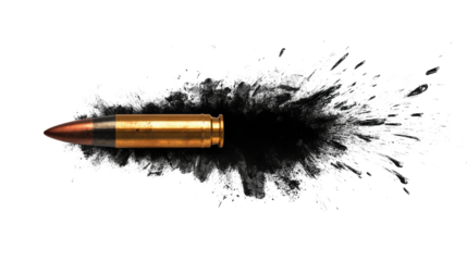 Dark bullet trace with fired bullet isolated on white background
