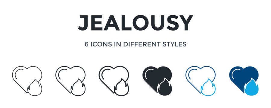 Jealousy Icon In Different Style Vector Illustration. Designed In Thin Line, Regular Line, Bold Line, Glyph, Color Line, And Color Glyph Style Can Be Used For Web