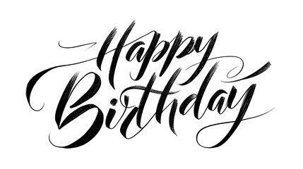 'Happy birthday'' handwritten lettering on white background elegant calligraphy style cheerful message for celebration or greeting design
